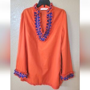 Tory Burch Orange Tunic Top Size 2